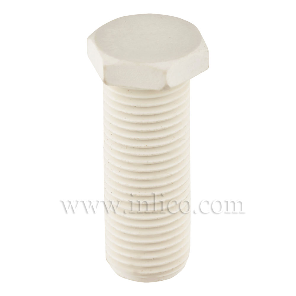 M10X1 PLASTIC NIPPLE WHITE - BLANK 25MM THREAD/OAL 28MM