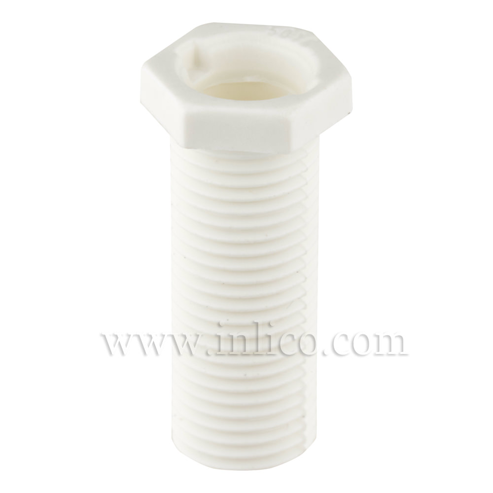 M10X1 PLASTIC NIPPLE WHITE 18mm OAL 15mm  THREAD LENGTH