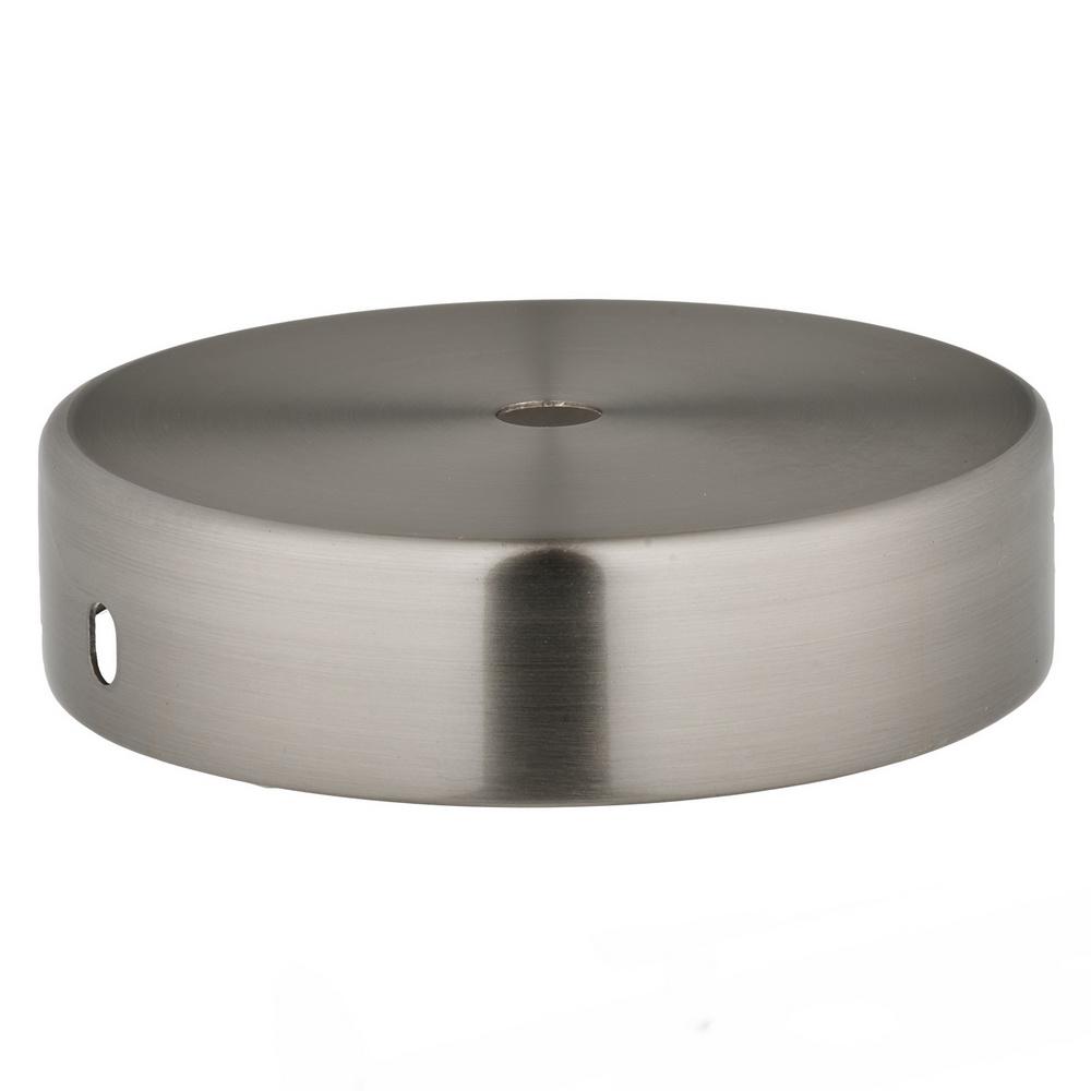 BRUSHED NICKEL SILVER FINISH STEEL CEILING CUP 100MM DIA. X 25MM 10.5MM CENTRE HOLE & M4 SIDE HOLES FOR FIXING BRACKET