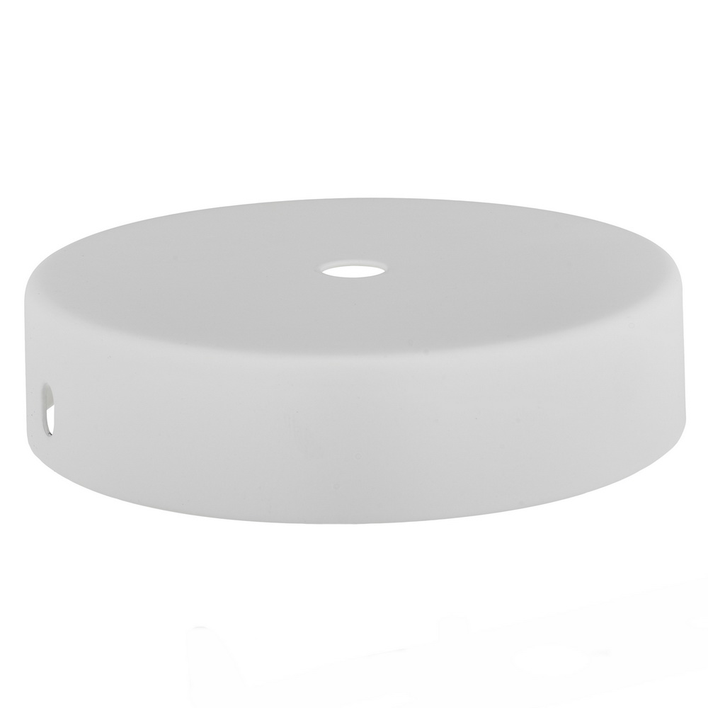 WHITE P/COAT RAW STEEL CEILING CUP 100MM DIA. X 25MM  10.5MM CENTRE HOLE & M4 SIDE HOLES FOR FIXING BRACKET