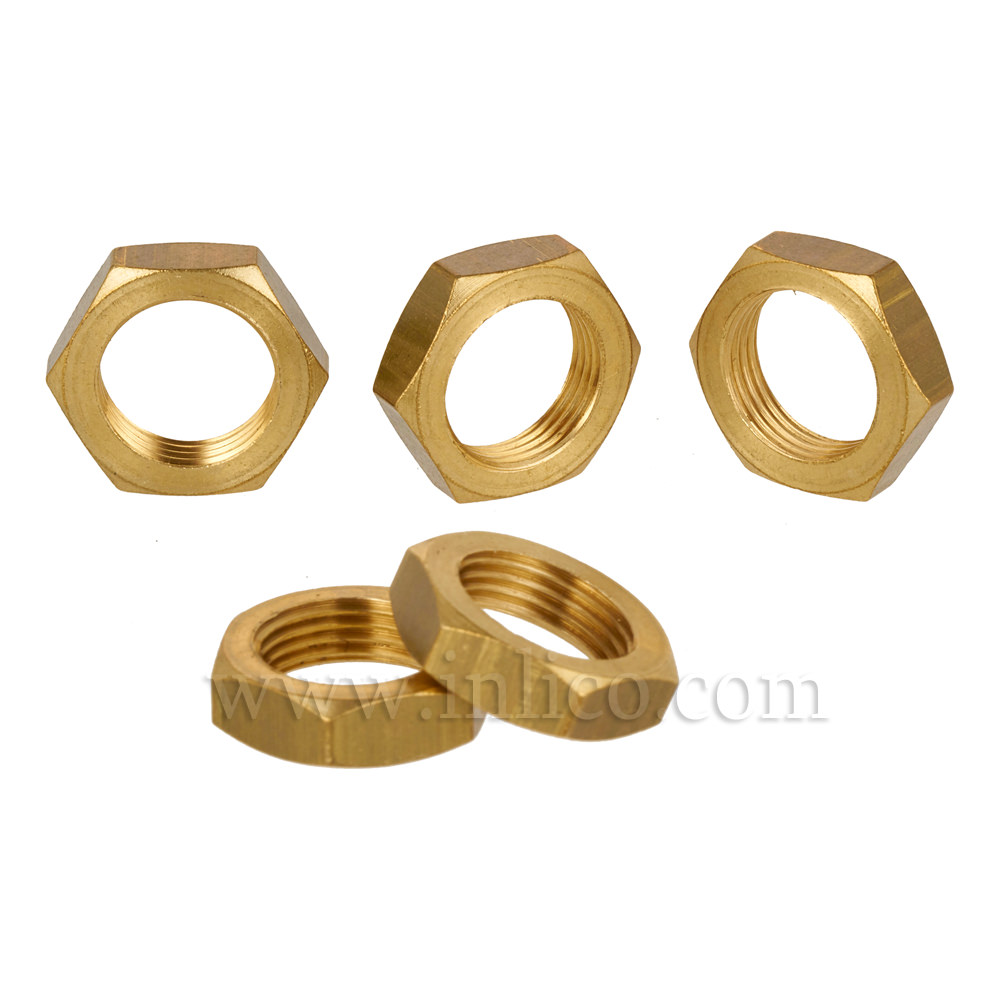 1/2" x 26 TPI BRASS HEX LOCKNUT 5MM THICK 16MM A/F