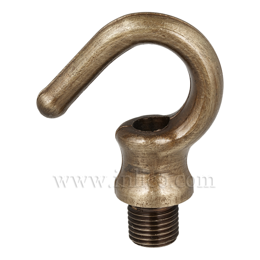 ANTIQUE FINISH RAW BRASS 10MM M10X1 MALE HOOK