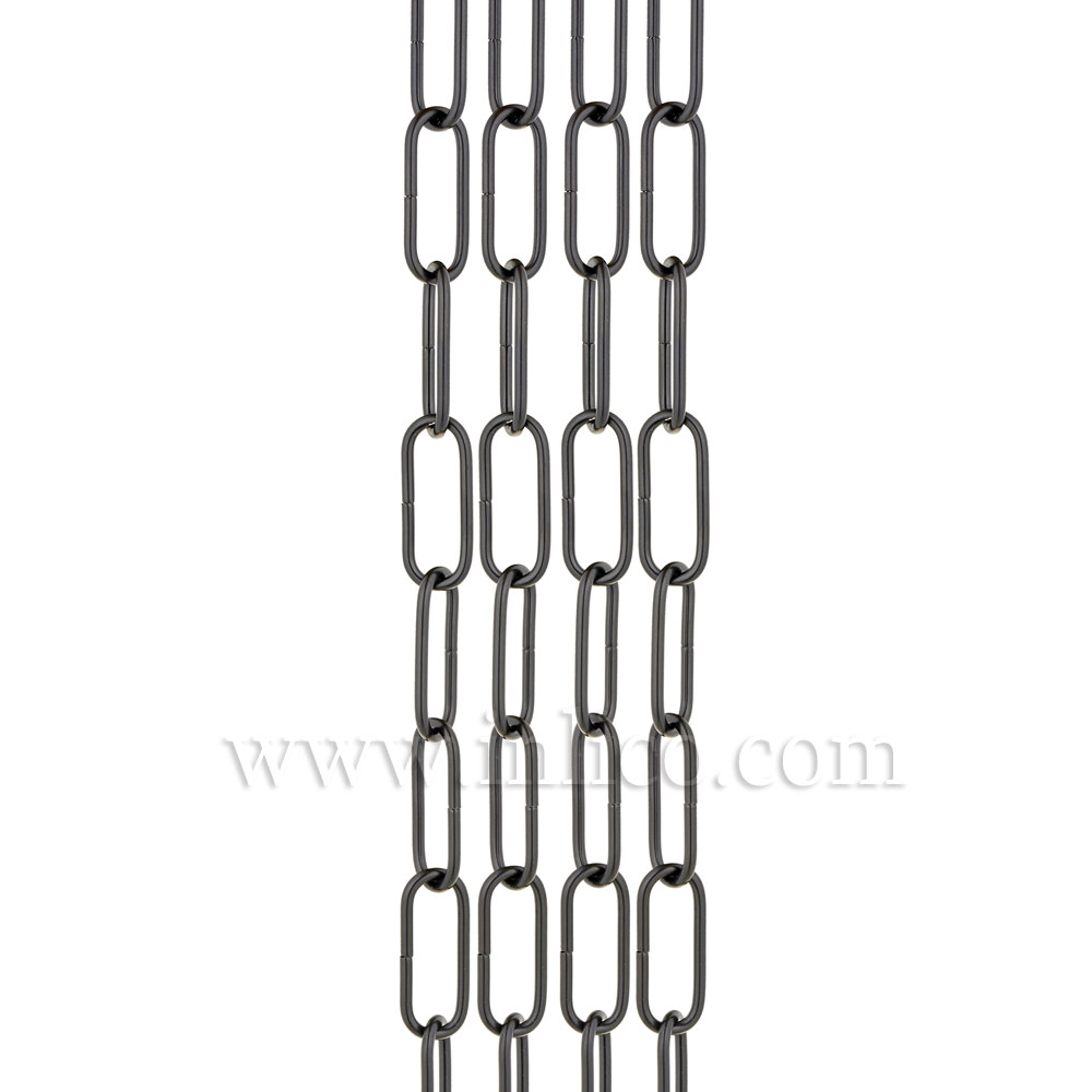 HEAVY DUTY BLACK POWDER COATED CHAIN 3.9mm WIRE GAUGE 40mm x 13mm LINK (internal)- stocked in 10 metre hanks