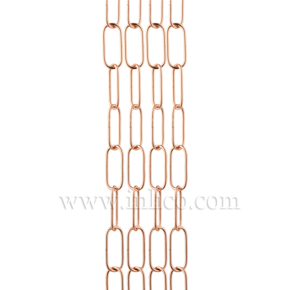 HEAVY DUTY COPPER PLATED CHAIN 3.6mm WIRE GAUGE 40mm x 14mm LINK (internal) - supplied in 48cm lengths