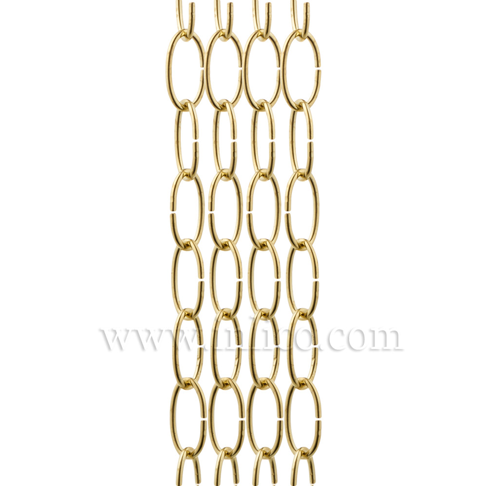 OVAL CHAIN BRASS PLATED MEDIUM LINK 2.7mm WIRE GAUGE  28mm x 12.5mm LINK (internal) -  stocked in 10 metre hanks