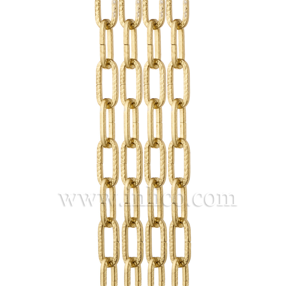 BRASS PLATED HAMMERED CHAIN - LARGE LINK   3.8mm WIRE  28mm x 9mm LINK (internal)   -stocked in 10 metre hanks