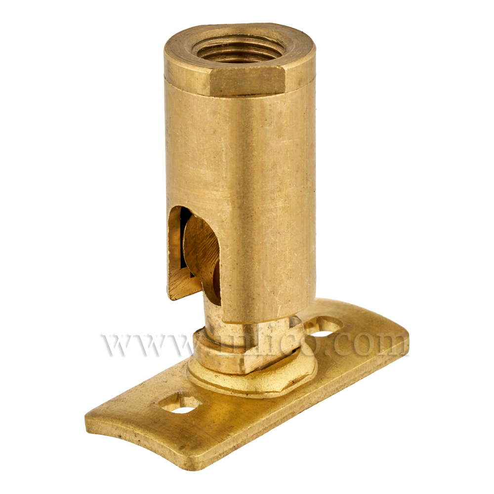 10MM KNUCKLE JOINT FEM+FIXING PLATE RAW BRASS. 90DEG JOINT BENDS TOWARDS SHORT SIDE OF FIXING PLATE