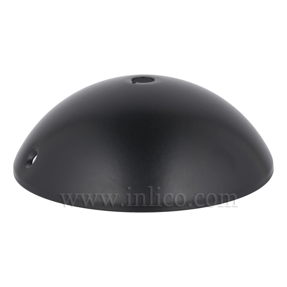 BLACK P/COAT STEEL HALF ROUND CEILING CUP120mm x 40mm WITH10.5mm CENTRE HOLE AND M4 SIDE HOLES FOR FIXING BRACKET