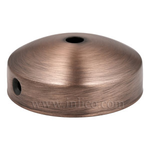 ANTIQUE COPPER FINISH STEEL DOMED CEILING CUP 80mm X 31mm WITH 10.5mm CENTRE HOLE AND M4 SIDE HOLES FOR FIXING BRACKET