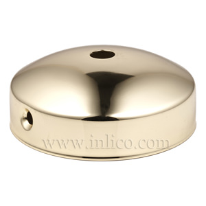 BRASS PLATED STEEL DOMED CEILING CUP 80mm X 31mm WITH 10.5mm CENTRE HOLE AND M4 SIDE HOLES FOR FIXING BRACKET