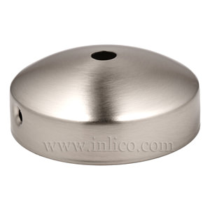 BRUSHED NICKEL FINISH STEEL DOMED CEILING CUP 80mm X 31mm WITH 10.5mm CENTRE HOLE AND M4 SIDE HOLES FOR FIXING BRACKET
