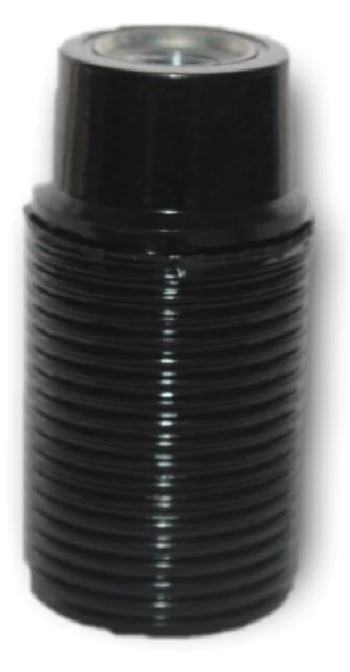 E12 BLACK BAKELITE LAMPHOLDER THREE PART WITH E12 INSERT FULLY THREADED SKIRT AND EARTHED METAL THREADED ENTRY DOME  UL APPROVED FILE NUMBER E304097
