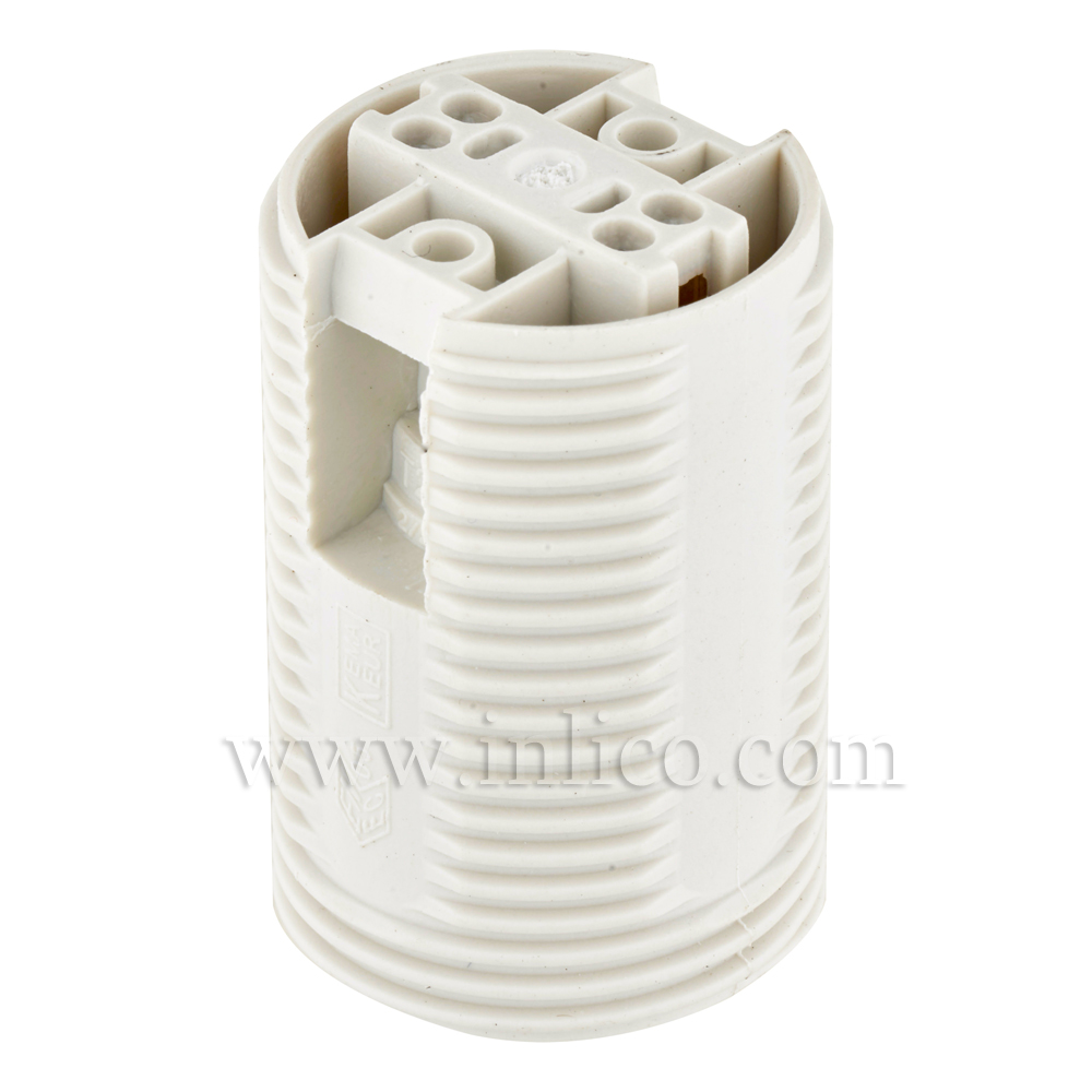 E14 FULLY THREADED SKIRT T210 WHITE LAMPHOLDER WITH PUSH FIT TERMINALS
THERMOPLASTIC 
APPROVAL ENEC05 TO BS EN 60238:2018:2004