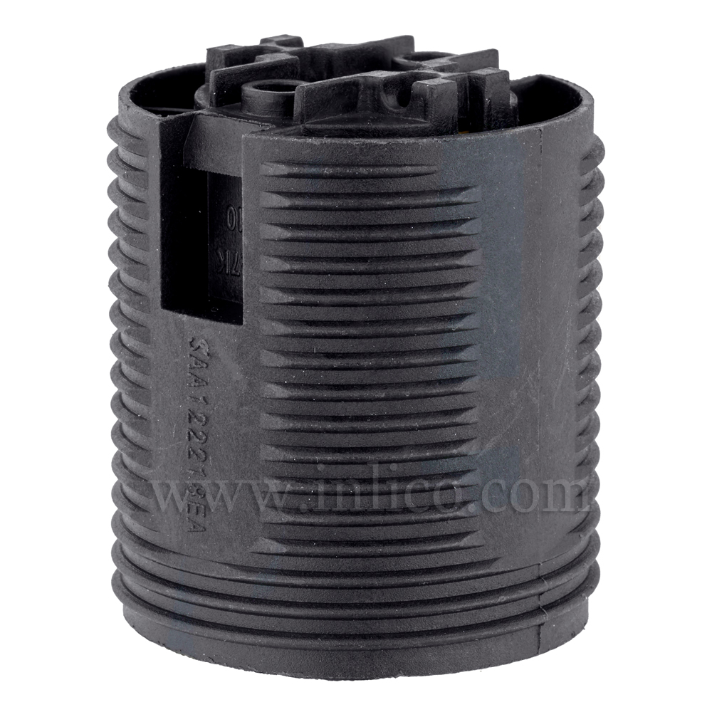 E27 LAMPHOLDER T210 BLACK FULLY THREADED  SKIRT WITH PUSHFIT TERMINALS
APPROVAL ENEC05 TO BS EN 60238:2018