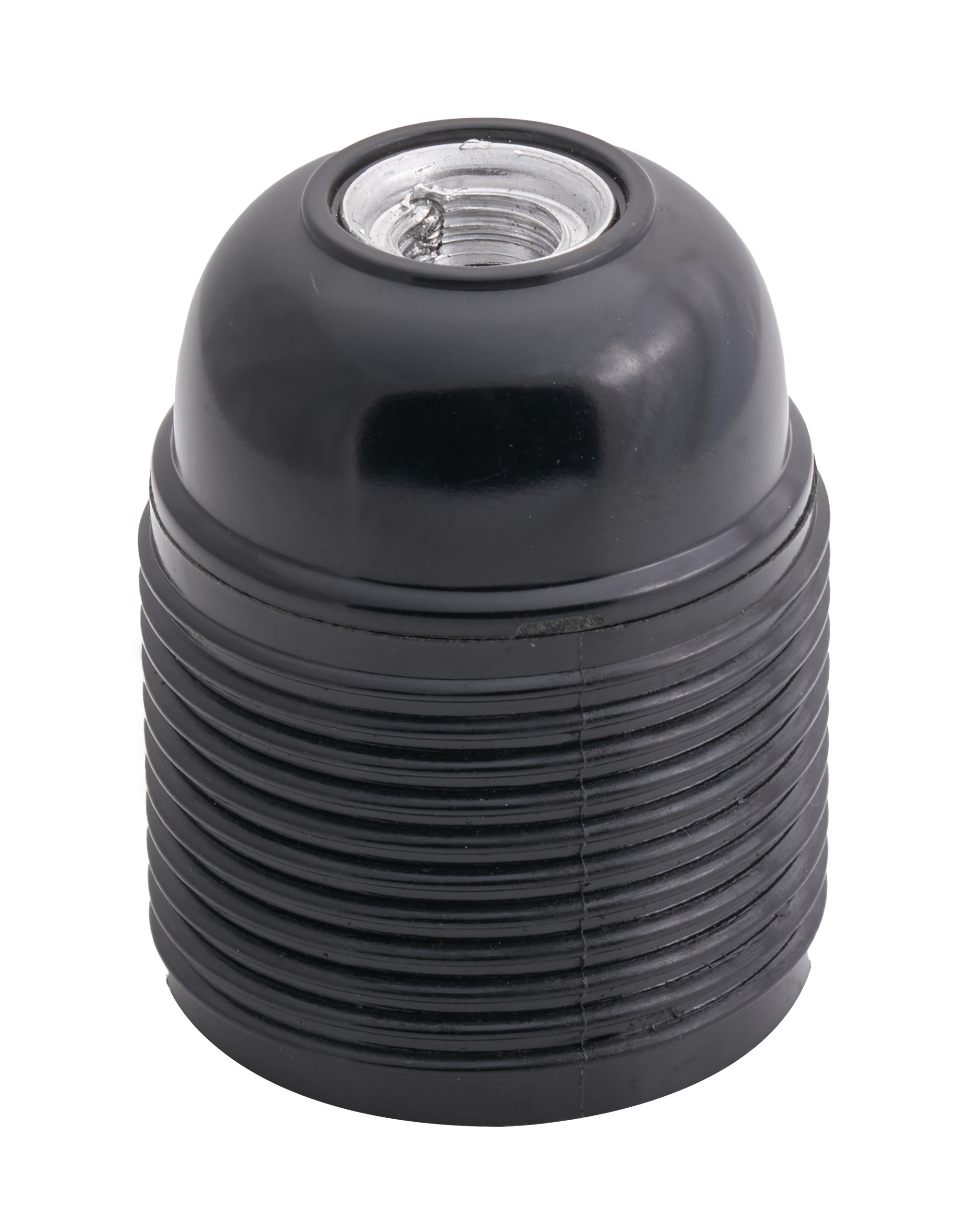 E26 BLACK BAKELITE LAMPHOLDER THREE PART WITH E26 INSERT FULLY THREADED SKIRT AND EARTHED METAL THREADED ENTRY DOME  UL APPROVED FILE NUMBER E255576 (25 in box)