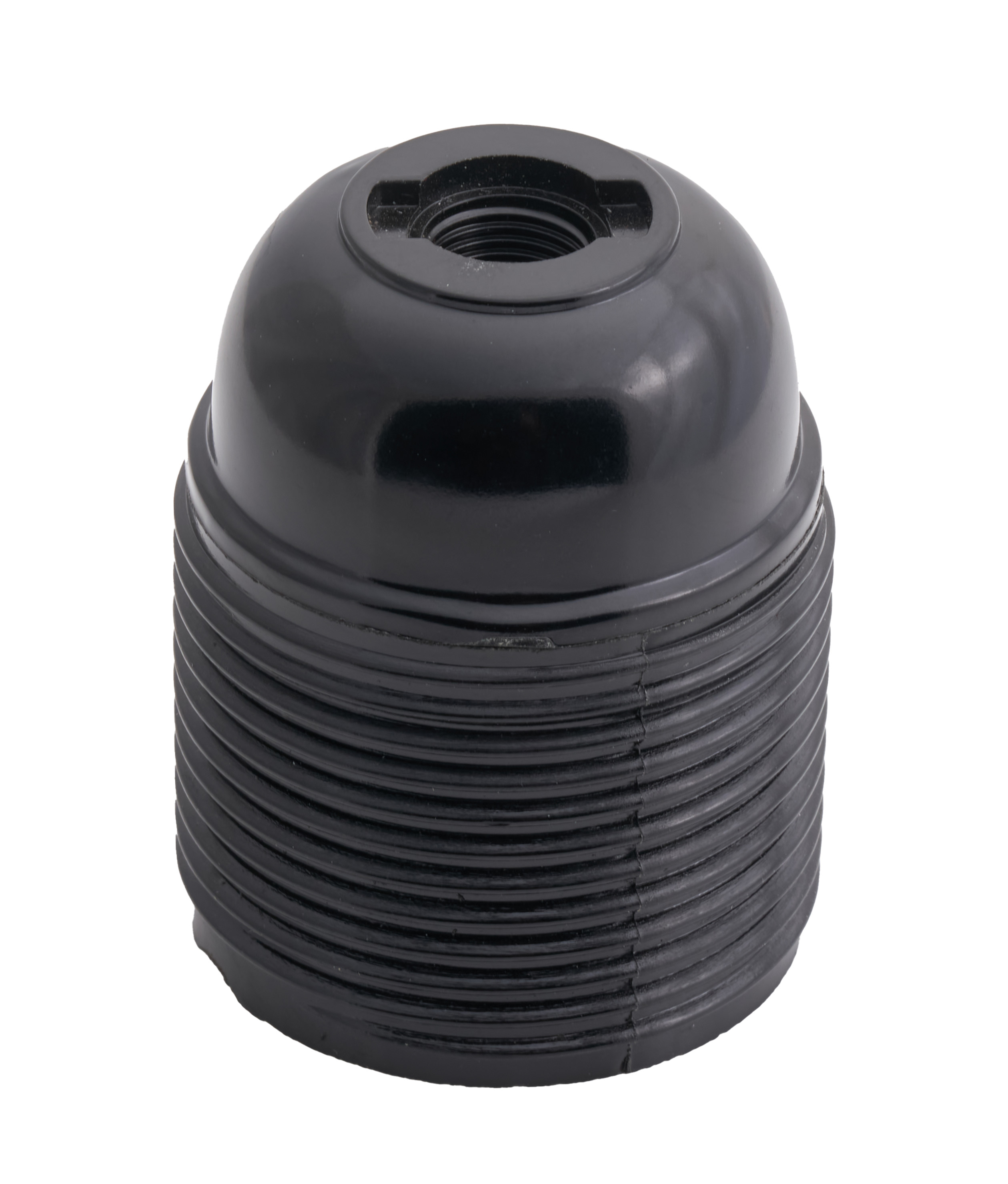 E26 BLACK BAKELITE LAMPHOLDER THREE PART WITH E26 INSERT FULLY THREADED SKIRT AND PLASTIC THREADED ENTRY DOME  UL APPROVED FILE NUMBER E255576 (25 in box)