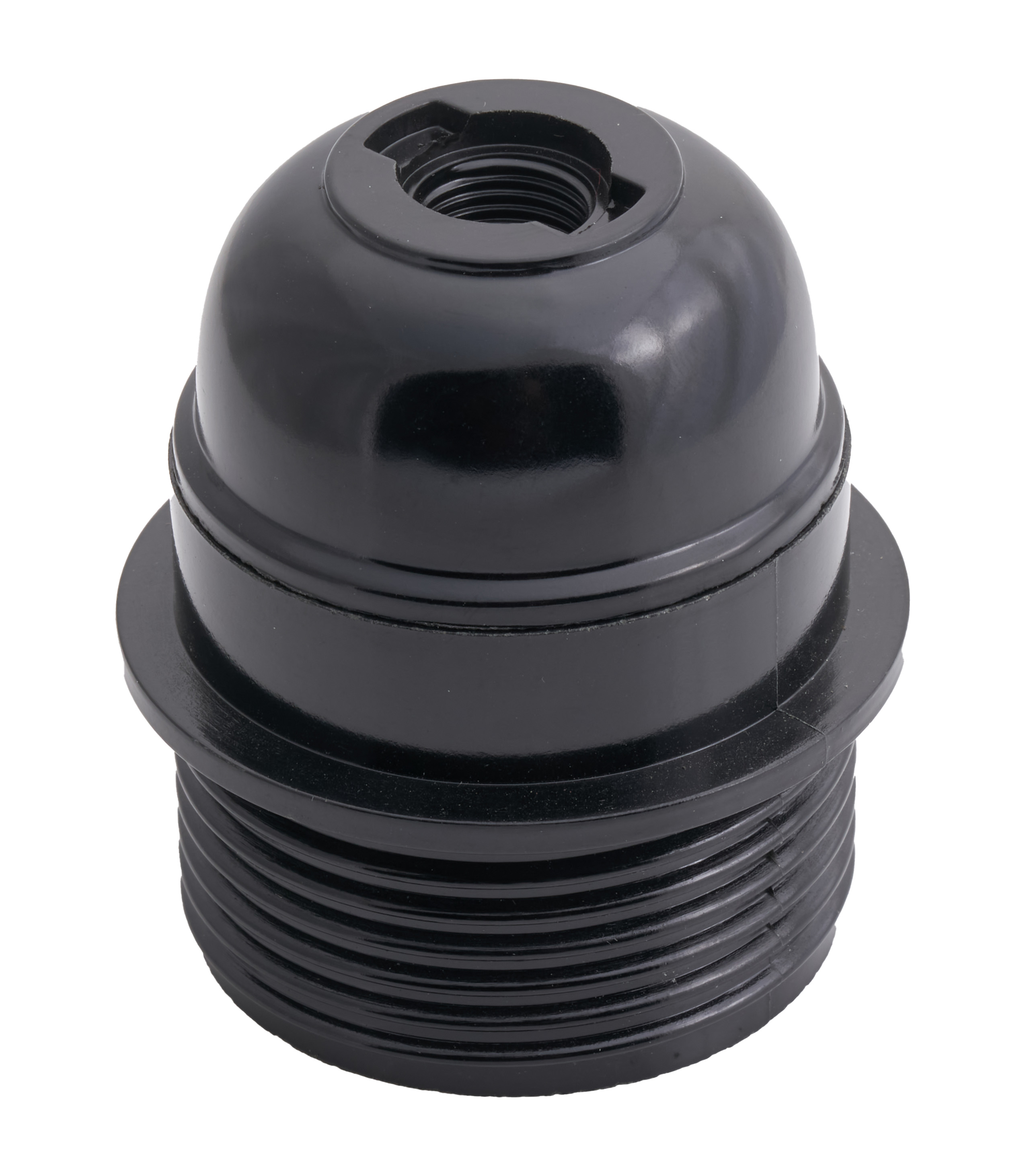 E26 BLACK BAKELITE LAMPHOLDER THREE PART WITH E26 INSERT HALF THREADED SKIRT AND PLASTIC THREADED ENTRY DOME  UL APPROVED FILE NUMBER E255576 (25 in box)