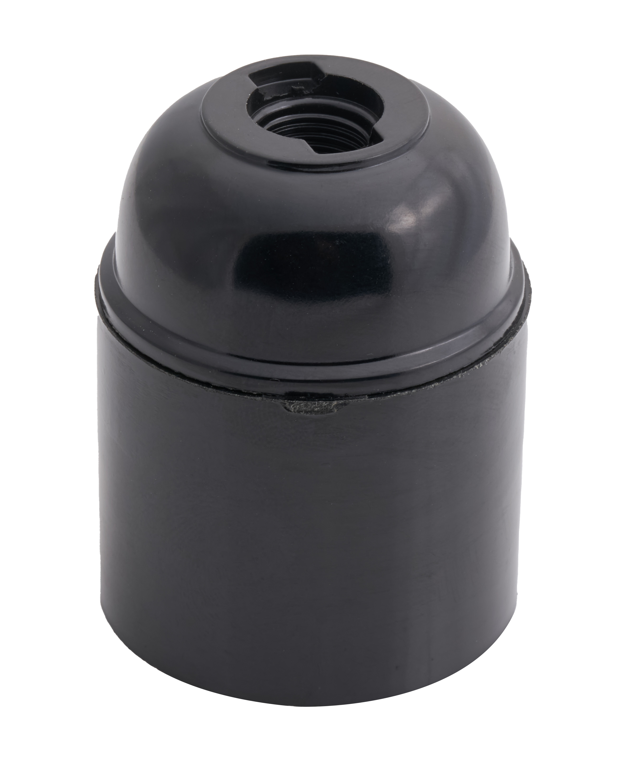 E26 BLACK BAKELITE LAMPHOLDER THREE PART WITH E26 INSERT PLAIN SKIRT AND PLASTIC THREADED ENTRY DOME  UL APPROVED FILE NUMBER E255576 (25 in box)