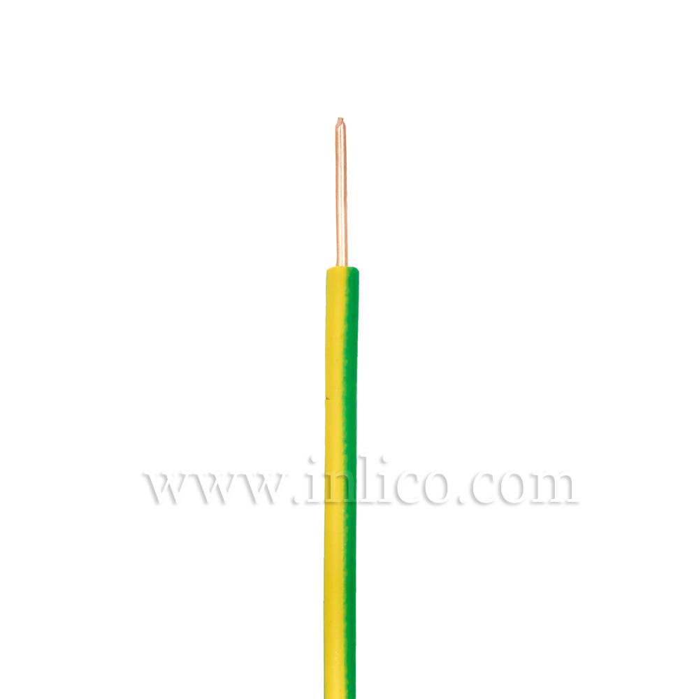 GREEN/YELL HR SINGLE CORE .8MM DIA SOLID PVC-   INSULATED 85 DEG C 0.5MM SQ CROSS SECTION H05V2-U BS6141:1991 