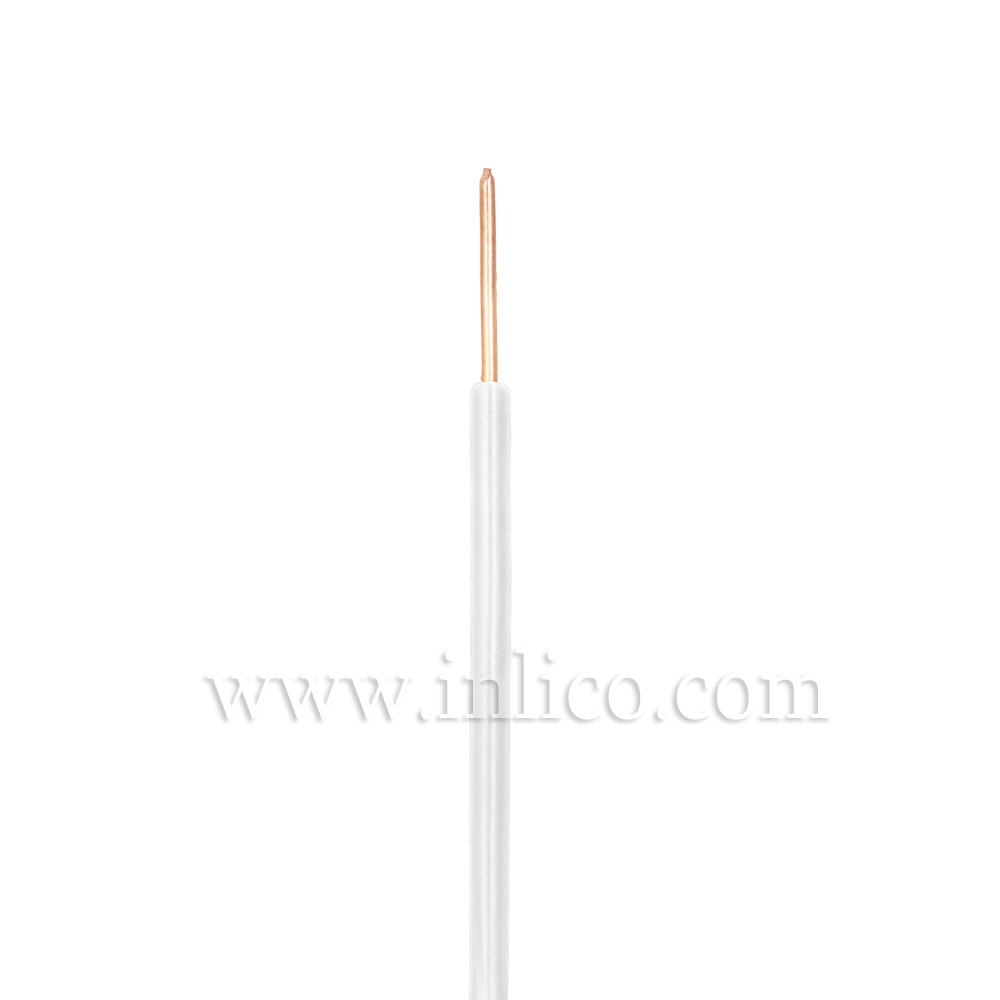 WHITE HR SINGLE CORE .8MM DIA SOLID PVC INSULATED 85 DEG C 0.5MM SQ CROSS SECTION H05V2-U BS6141:1991