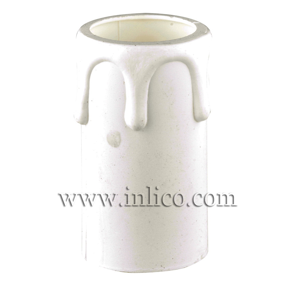 CANDLE DRIP 36MM OD X 34MM ID (bottom)  31MM ID (top) X 80MM HIGH WHITE PLASTIC